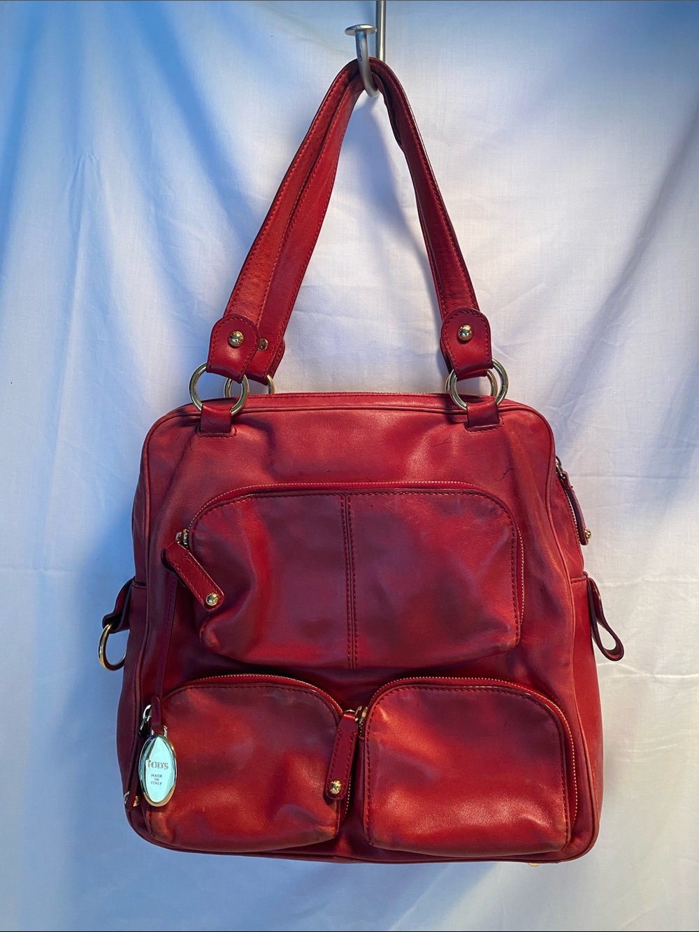 Tods T-Bag Media Tote Red Leather Shoulder Bag - Classic Women's Tote